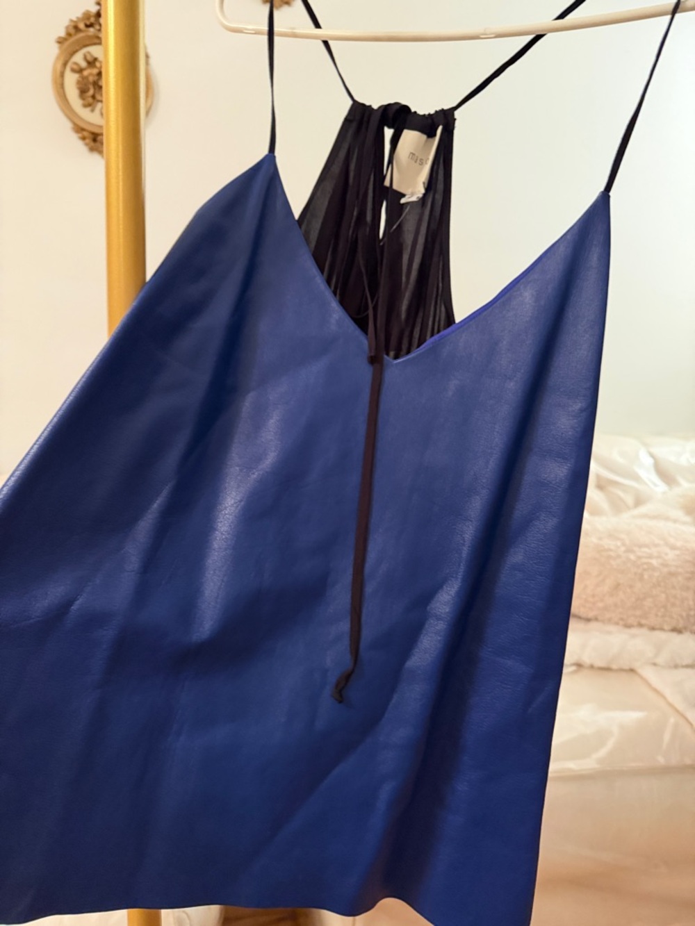 Mason Blue Faux-Leather Slip Tank with Black Straps